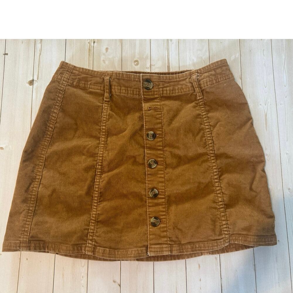 American Eagle Brown Corduroy Hi-Rise A-Line Button Front Skirt Size 2